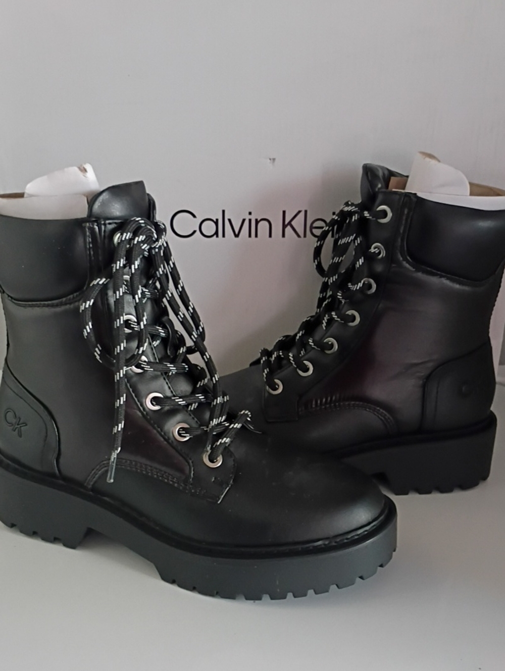 Calvin Klein Black Leather Lace-Up Platform Ankle Boots